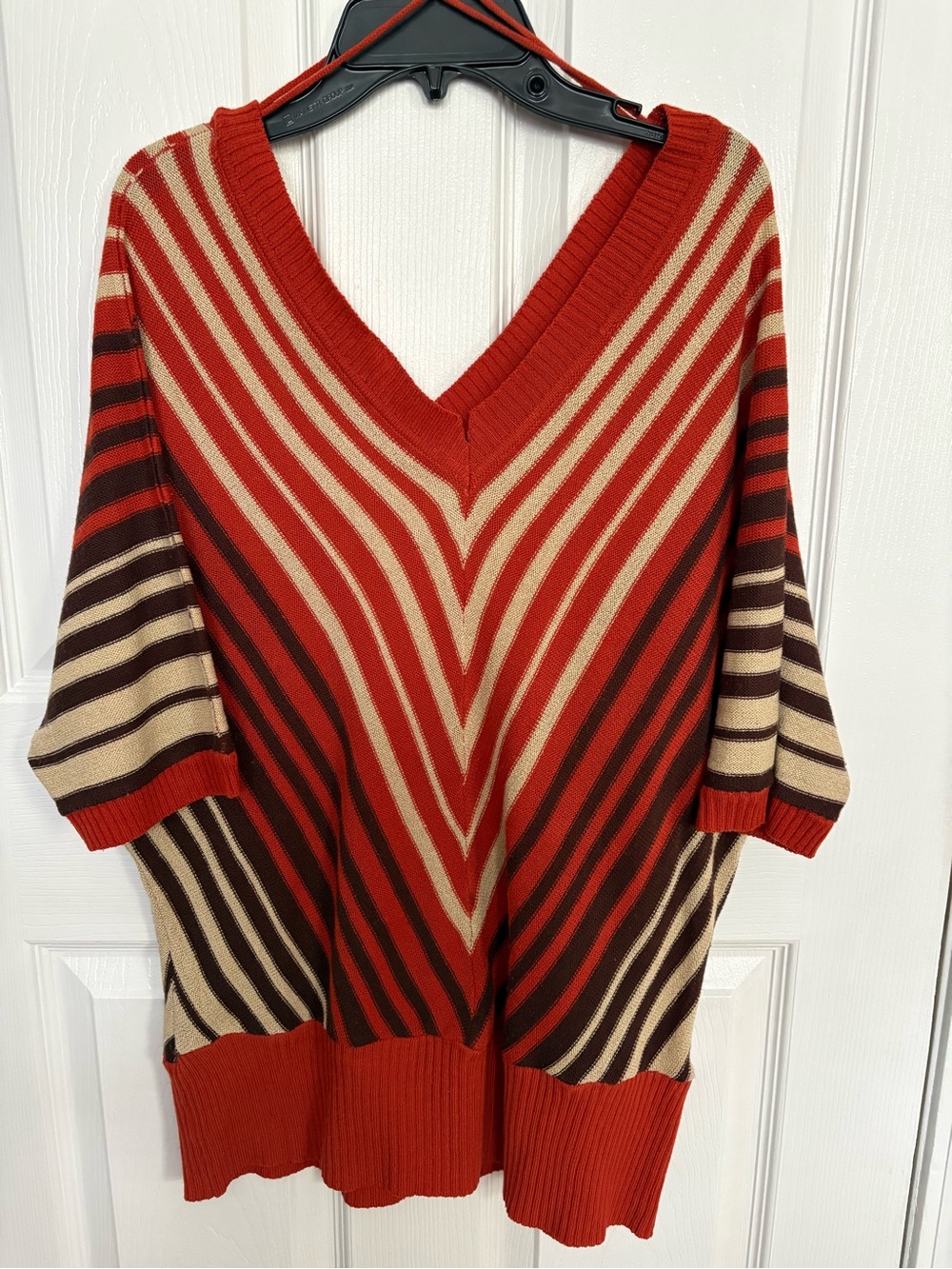 Vintage 90s De Rotchild Metallic Knit Chevron Stripe V-Neck Sweater, Size 2X